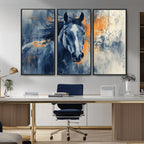 Abstract Blue Horse Wall Art Print Canvas | Western Horse Wall Art for Farmhouse Decor