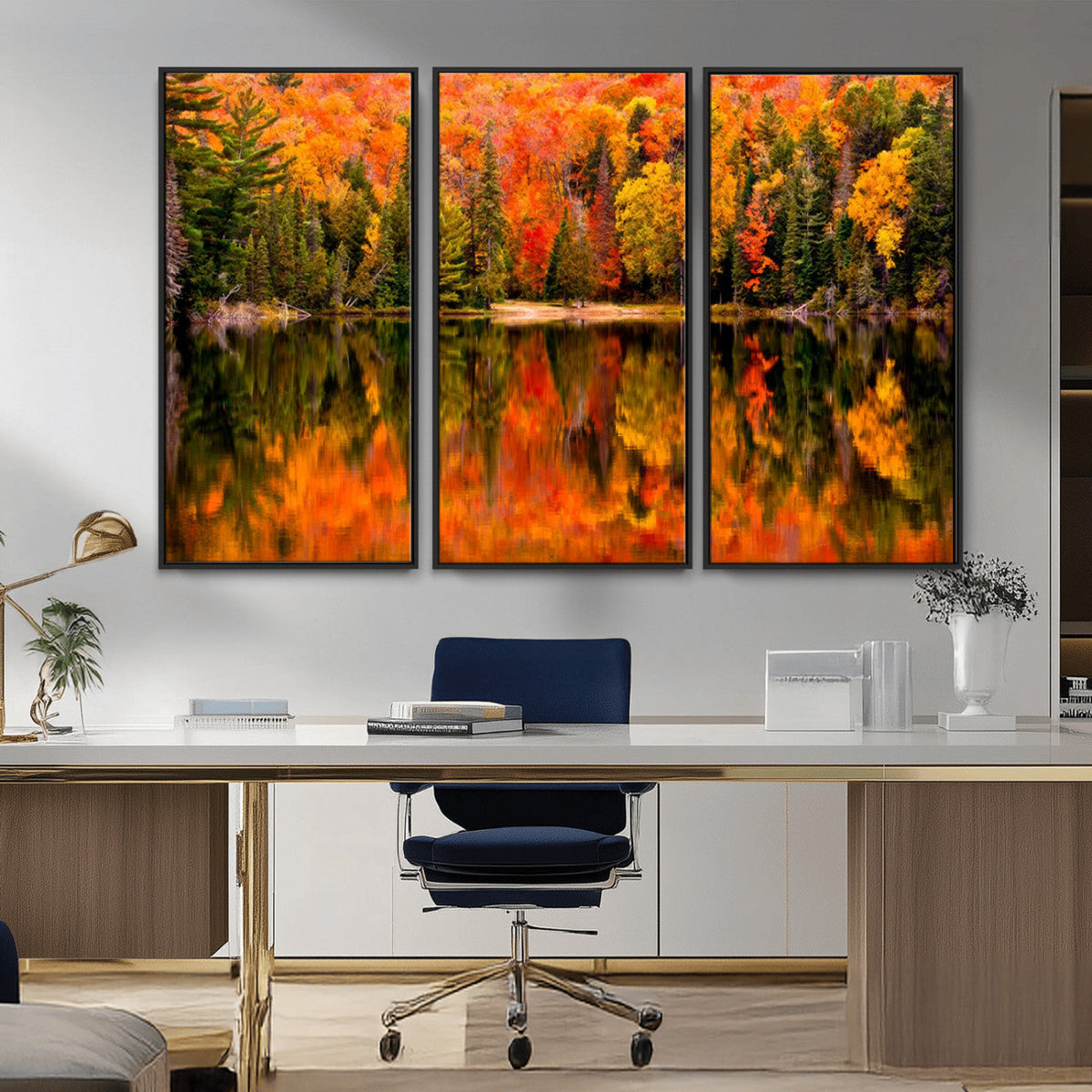 Forest Reflection Art | Autumn Forest Reflection Wall Art | Triptych Canvas Print