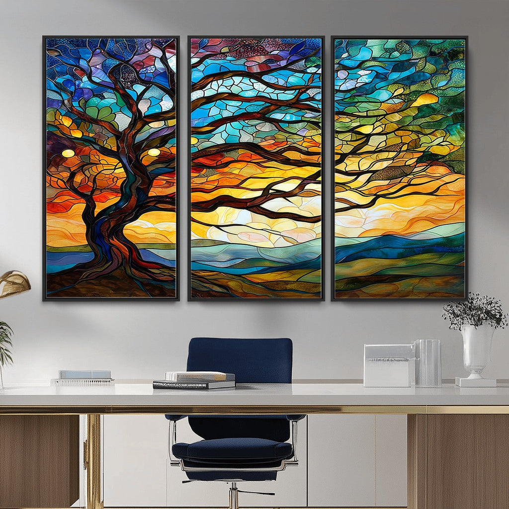 Mosaic Tree Wall Art | Ready to Hang Stained Glass Style Canvas Print