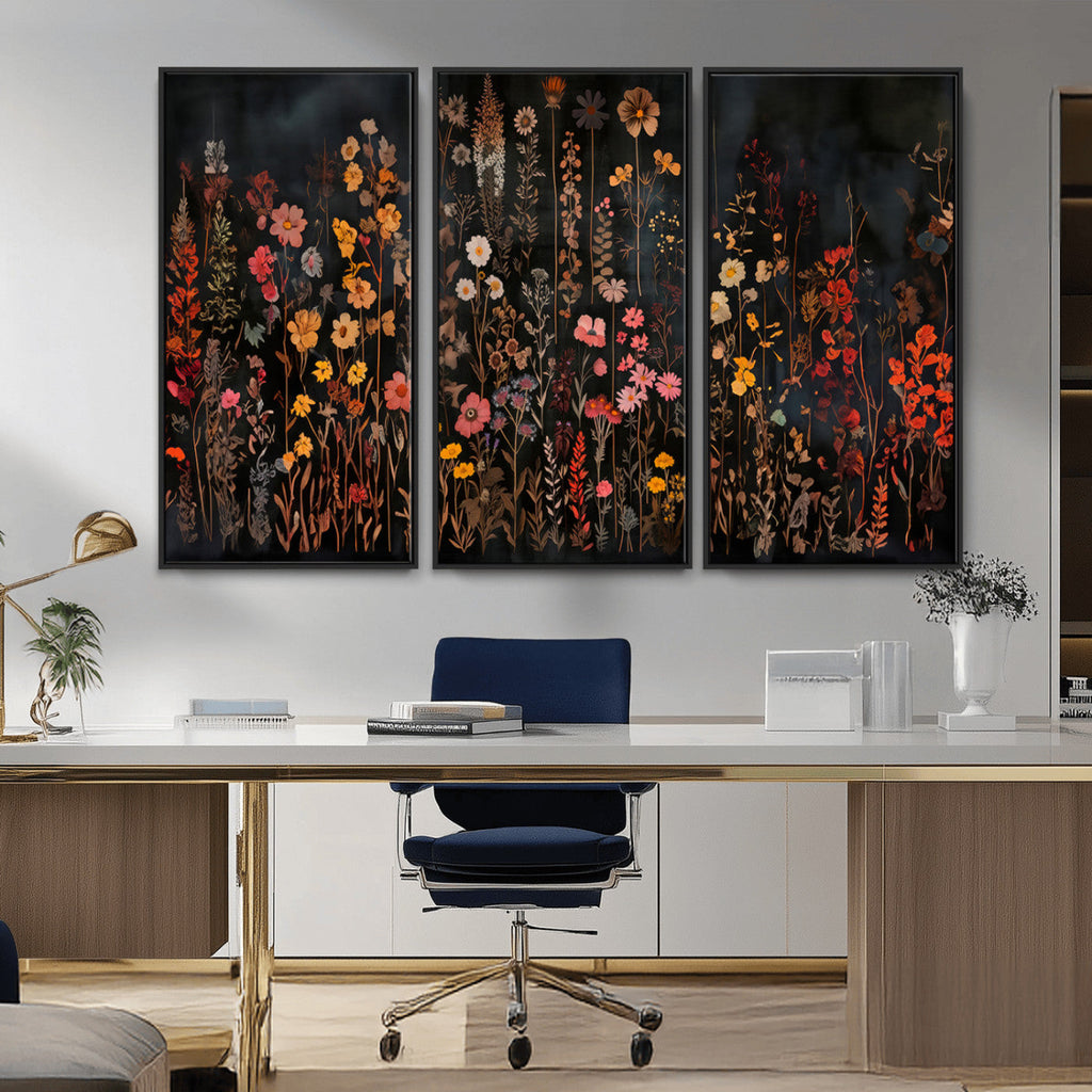 Large Floral Painting Print Illustration Flowers Canvas Wall Art
