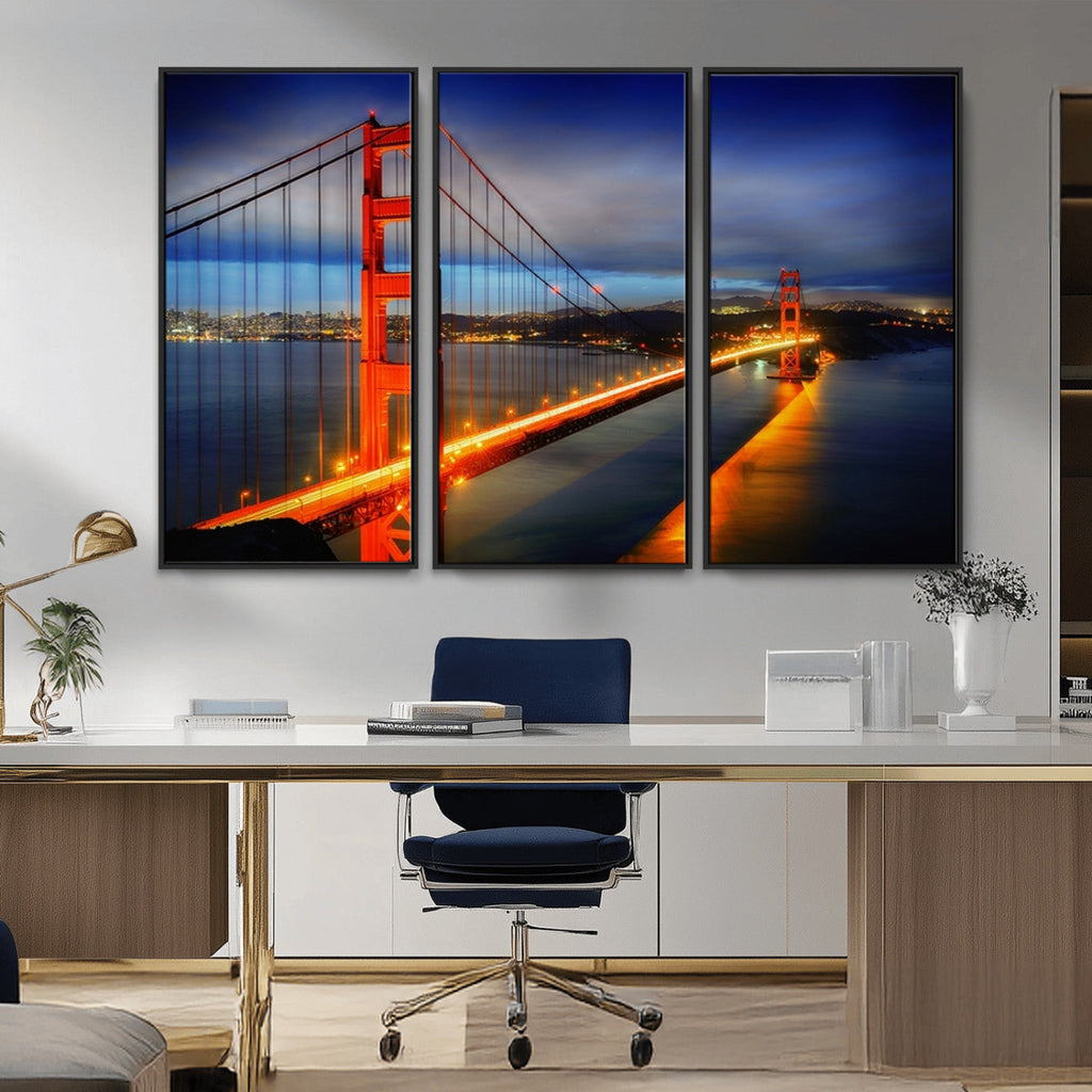Large Wall Art San Francisco Canvas Print - Wonderful Golden Gate Bridge at Twilight
