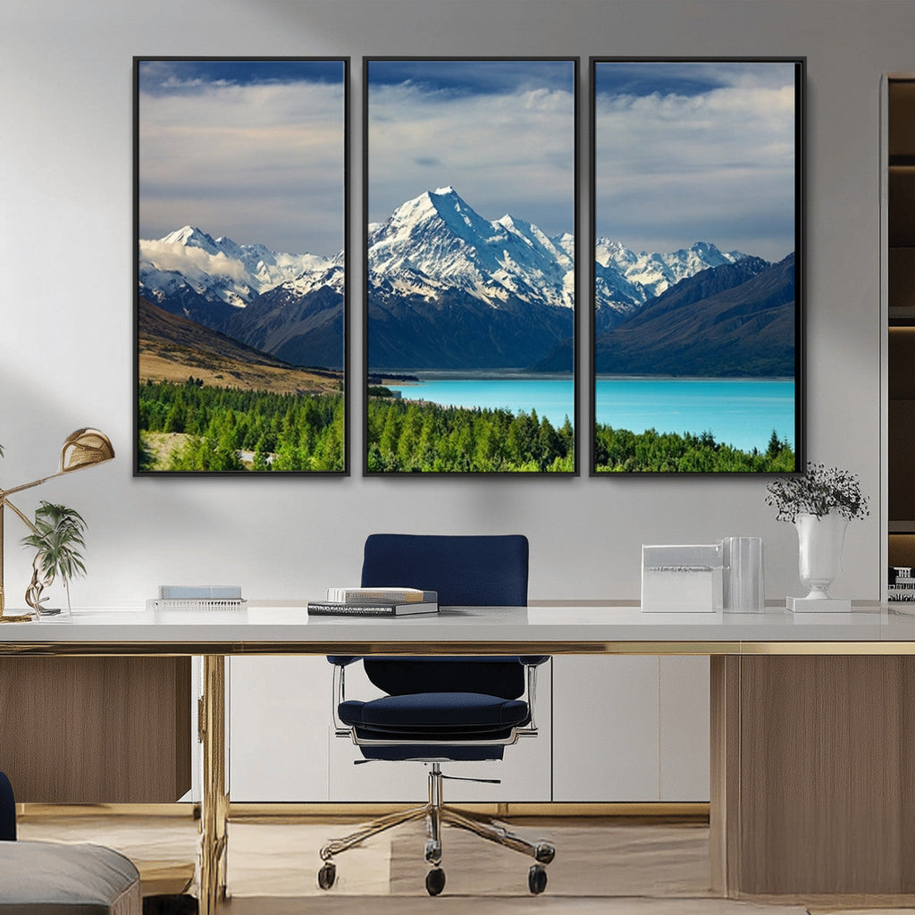 Mount Cook and Lake Pukaki Canvas Wall Art Print | Majestic Snow Capped Peaks