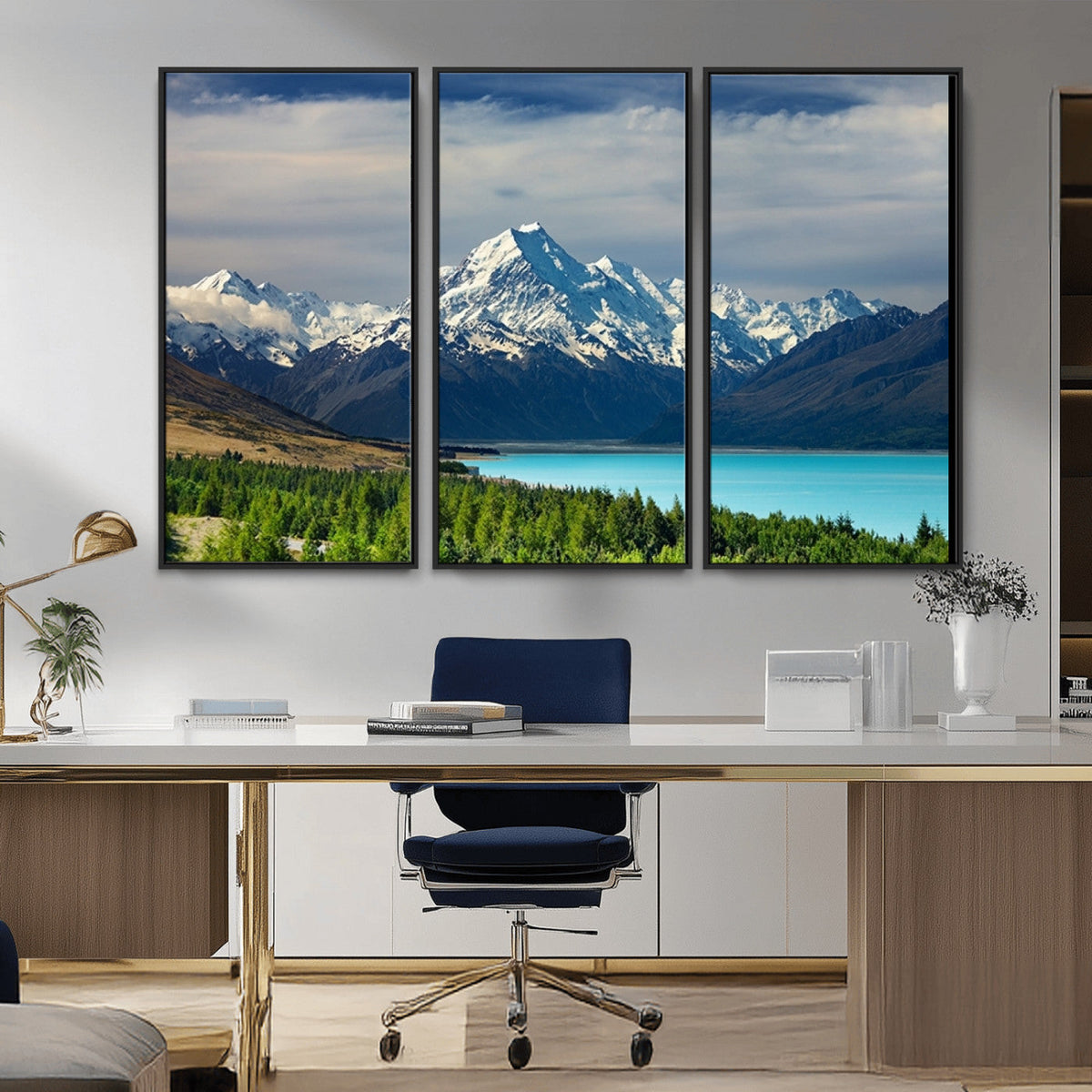Mount Cook and Lake Pukaki Canvas Wall Art Print | Majestic Snow Capped Peaks