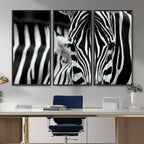 Zebra Wall Art | Zebra Close Up Canvas Print | Framed Black and White Wildlife