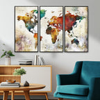 Watercolor World Map Canvas Print | Framed Travel Map Wall Art for Couples