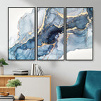 Blue Abstract Canvas Wall Art Print | Fluid Marble Effect Abstract Art