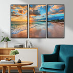 Sunset Beach Canvas Wall Art | Tropical Triptych Seascape Print