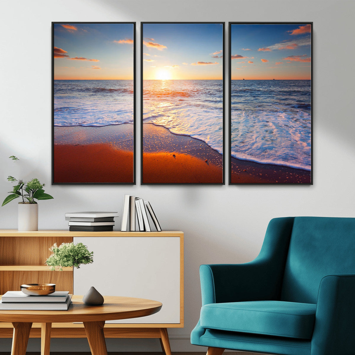 Tropical Ocean Sunset Wall Art Canvas Print, Golden Beach Horizon, Coastal Island Decor
