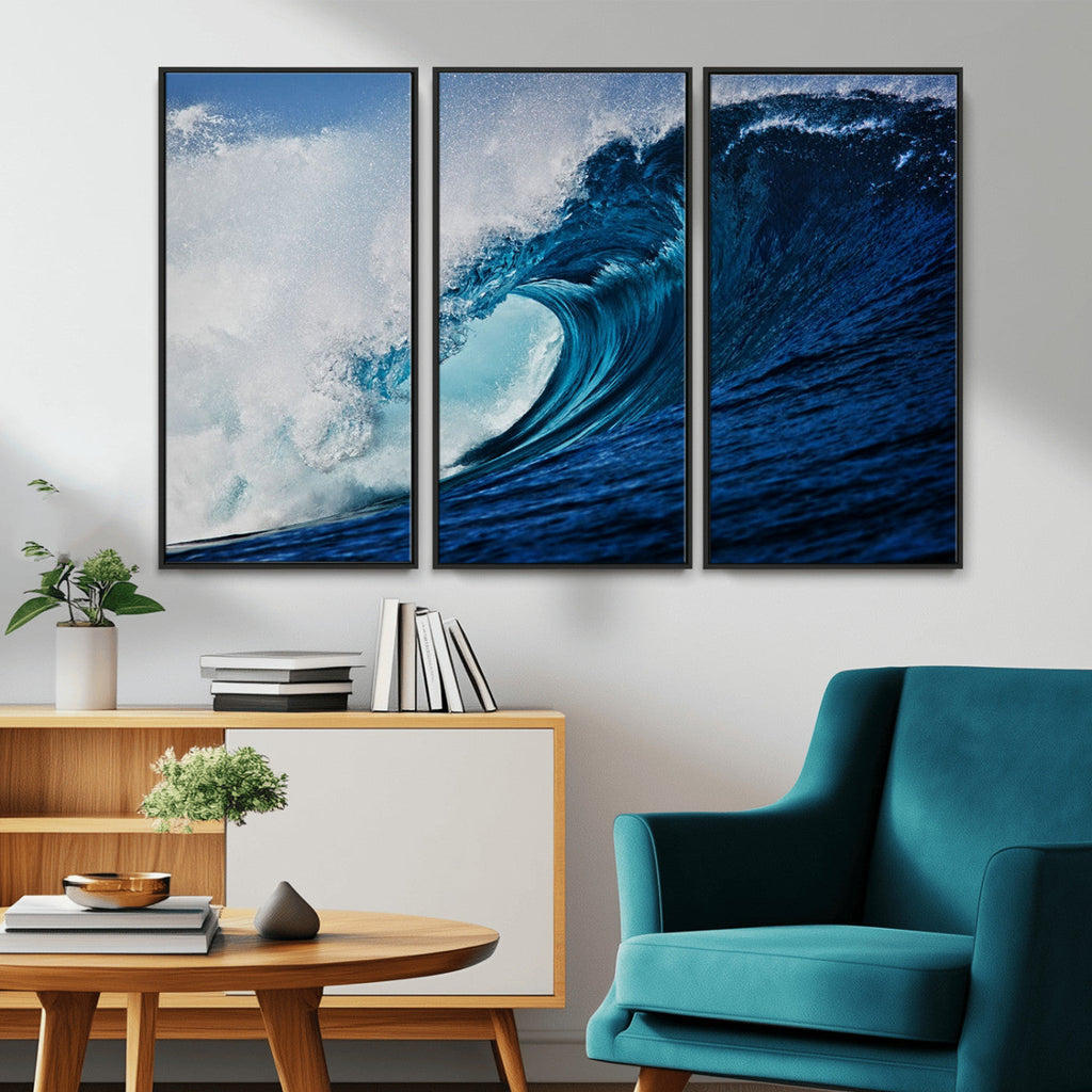Ocean Wave at Sunset Canvas Art, Large Wall Print of Vibrant Water Waves