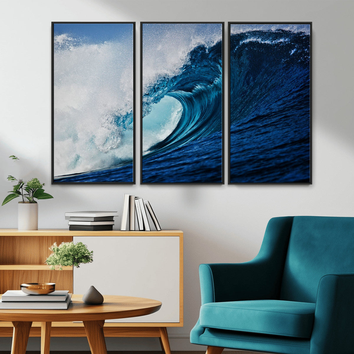 Ocean Wave at Sunset Canvas Art, Large Wall Print of Vibrant Water Waves