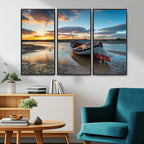 Small Boat At The Beach Sunset Wall Art, Boat Sunset Wall Art Canvas Print
