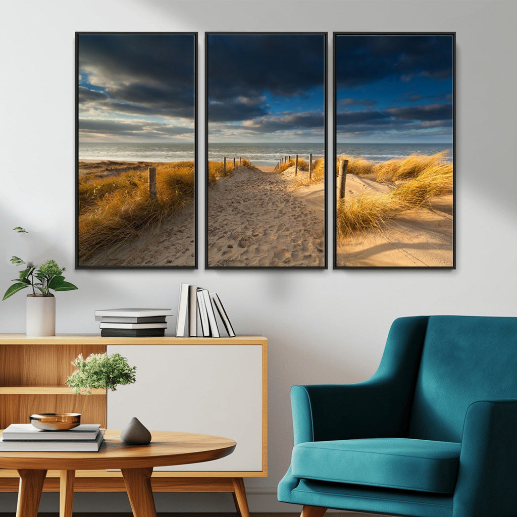 Ocean Beach Dark Clouds Wall Art Canvas Print
