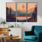 Modern Boho Sunset Canvas Print, Mountain Landscape Triptych