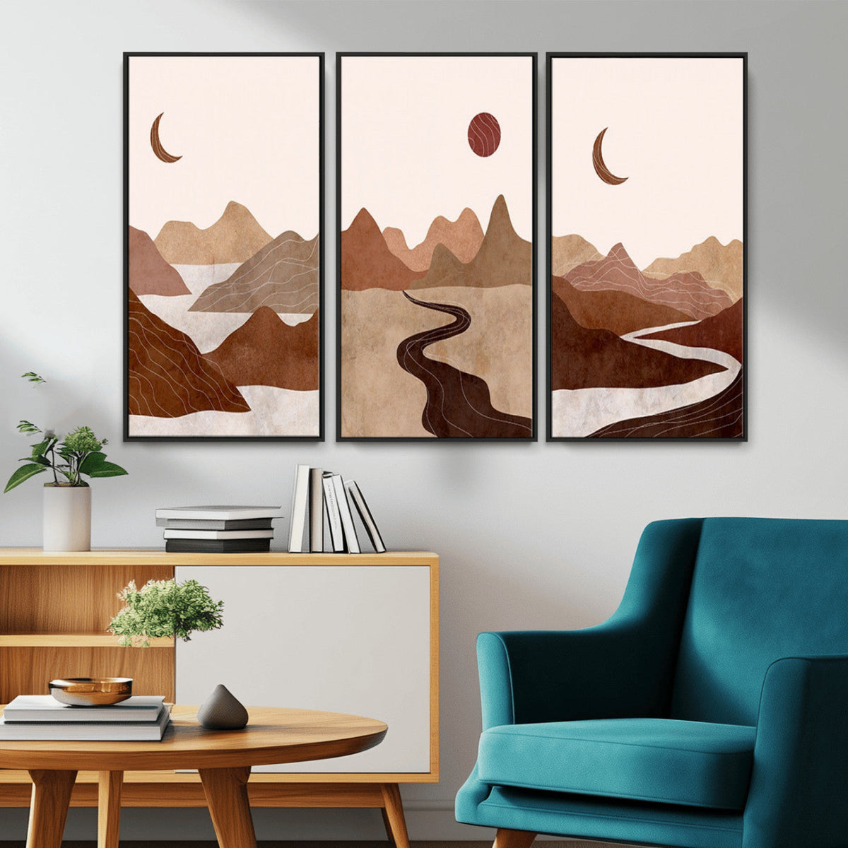Boho Wall Art Canvas Print Set | Mid-Century Bohemian Wall Artwork, Boho Neutral
