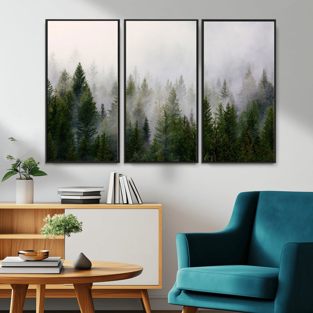 Forest Wall Art Canvas Print | Foggy Forest Wall Art | Pine Wood Forest Print