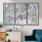 Radiant Abstract Wood Rings Canvas Art, Modern Triptych Wall Decor for Living Room or Office