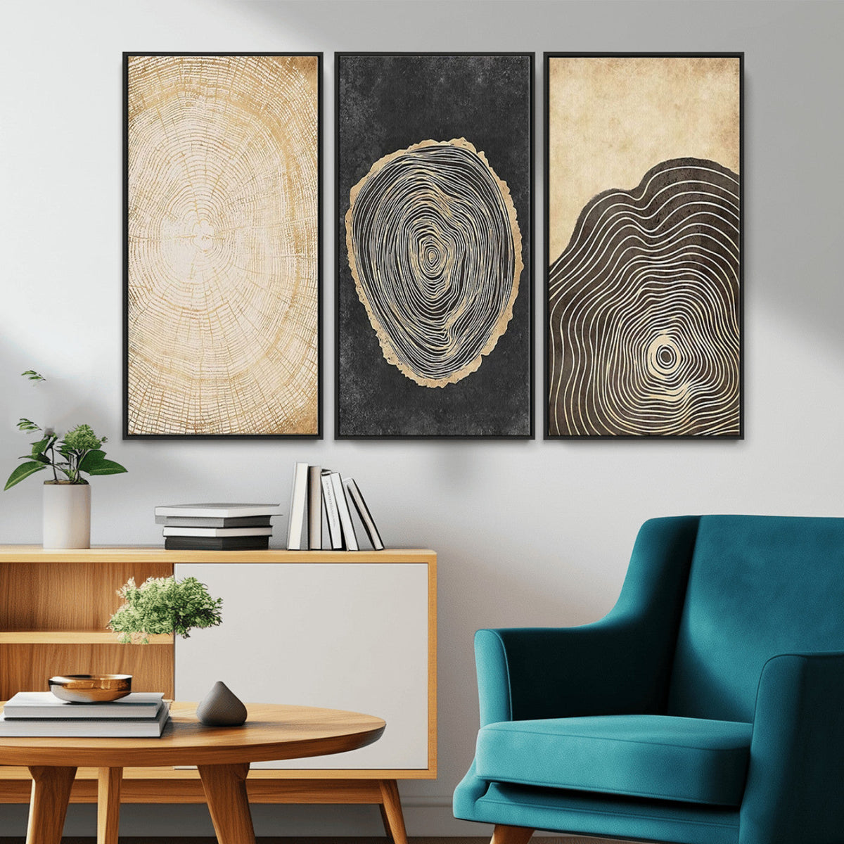 Tree Rings Canvas Wall Art Print, Minimalist Natural History in Modern Decor