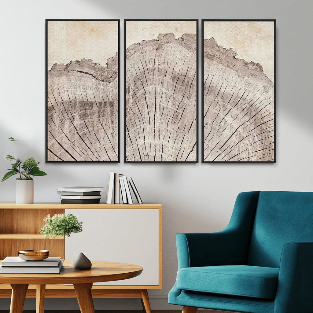 Tree Ring Wall Art Triptych, Rustic Wood Ring Canvas Print