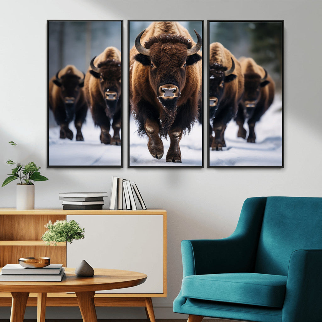 Buffalo Wall Art Canvas Print, American Bison Herd Wall Art