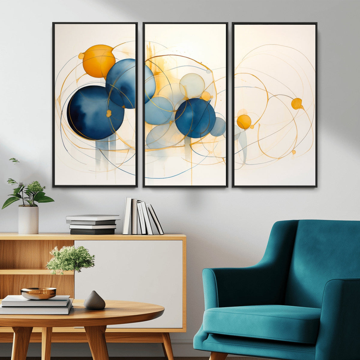 Geometric Blue Orange Abstract Wall Art Canvas, Geometric Blue Orange Canvas Print