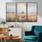 Golden Fields Wall Art Print Canvas | Serene Minimalist Landscape for Farmhouse Decor