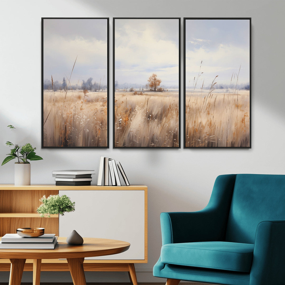 Golden Fields Wall Art Print Canvas | Serene Minimalist Landscape for Farmhouse Decor
