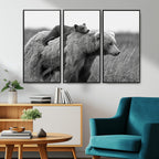 Bear and Cub Wall Art Canvas | Grizzly 399 Bear and Cub Black and White Wildlife Print