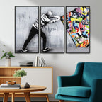 Banksy Art Behind the Curtain Street Wall Art Canvas Print | Urban Graffiti Style Wall Decor