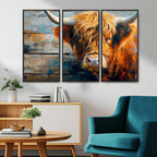 Highland Cow Abstract Canvas Wall Art, Bold Farmhouse Decor