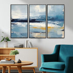Abstract Ocean Canvas Wall Art - Coastal Blue and Gold