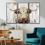 Rustic Longhorn Bull Wall Art Canvas Set