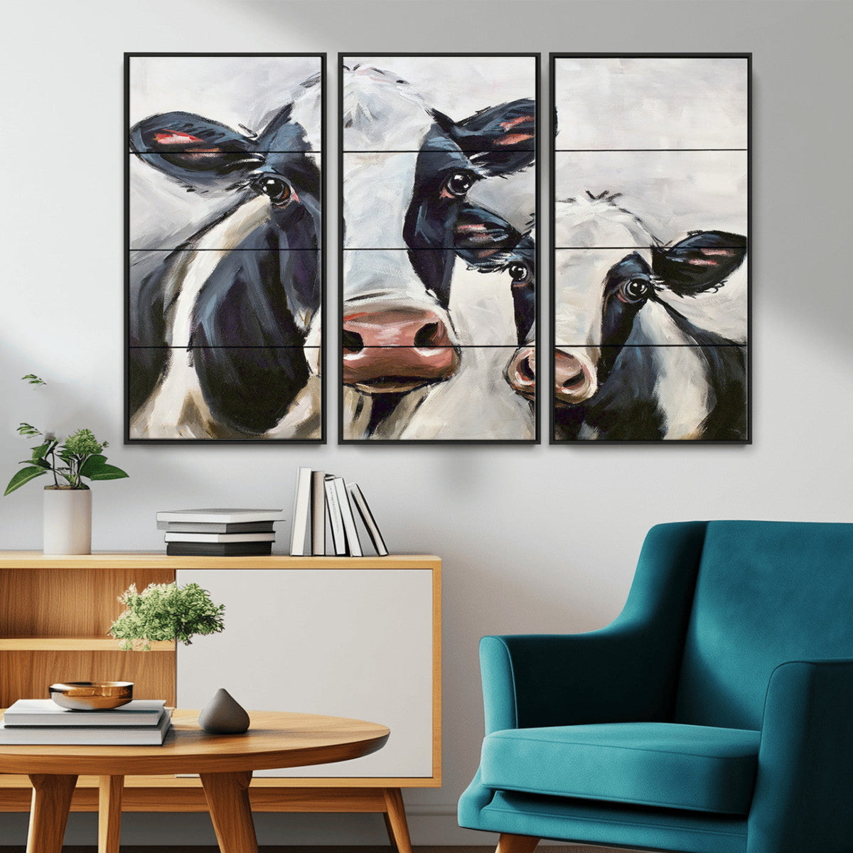 Vintage Baby and Mom Cattle Wall Art Canvas Print