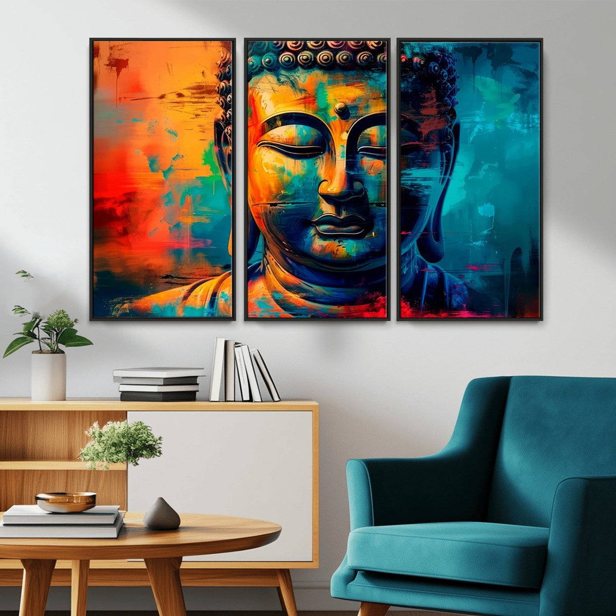 Colorful Buddha Wall Art | Framed Abstract Portrait Canvas