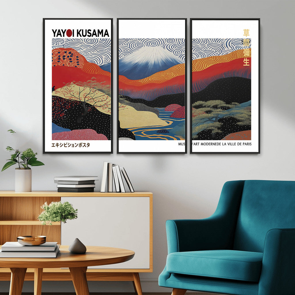 Framed Yayoi Kusama 1986 Wall Art Print | Japanese Wabi Sabi Vibrant Abstract Landscape Canvas