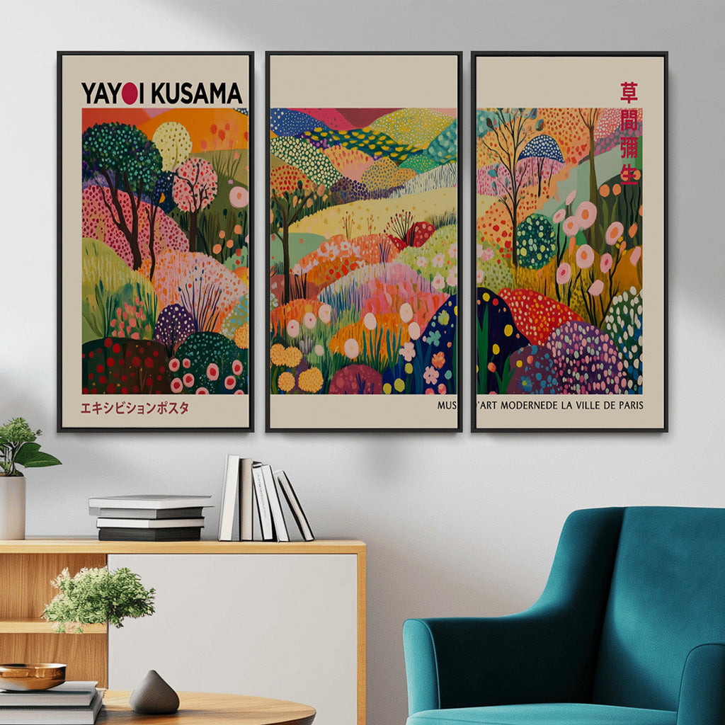 Framed Yayoi Kusama 1986 Wall Art Print | Japanese Wabi Sabi Vibrant Abstract Landscape Canvas