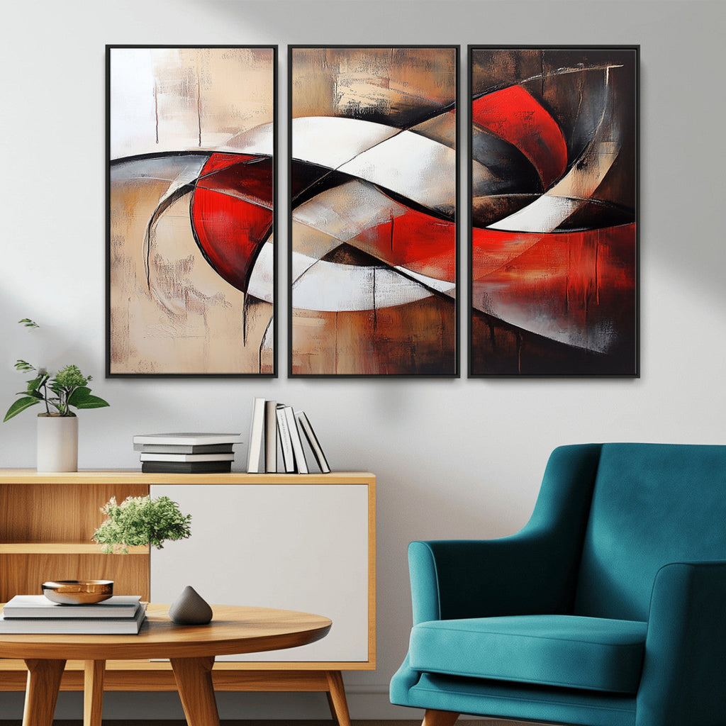 Abstract Wall Art - Modern Red and White Canvas Wall Art