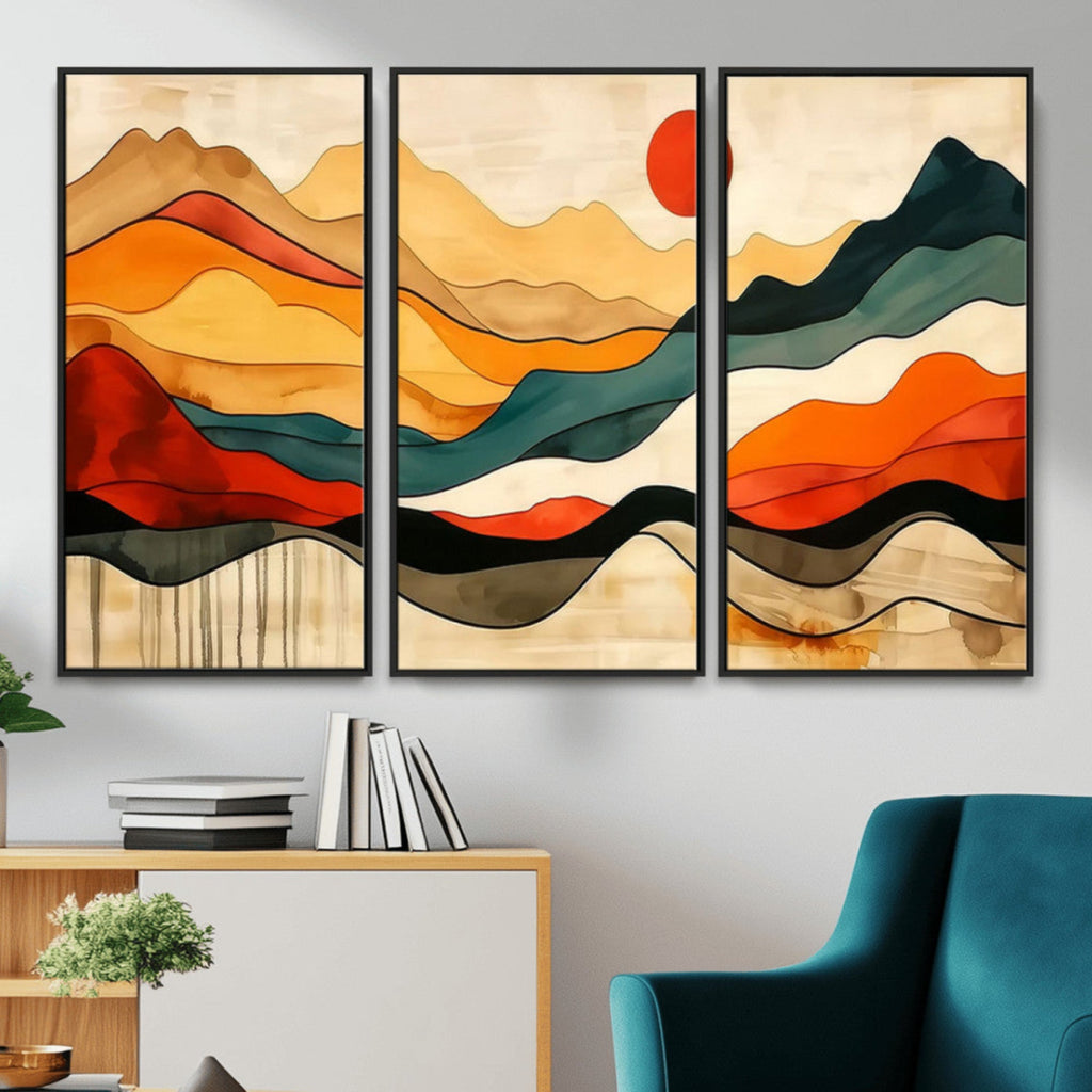 Abstract Mountain Wall Art | Framed Colorful Landscape Canvas
