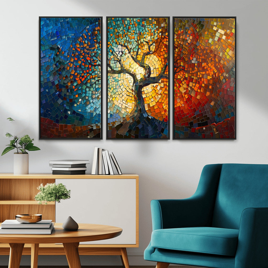 Yggdrasil Tree of Life Mosaic Stained Glass Wall Art Canvas Print