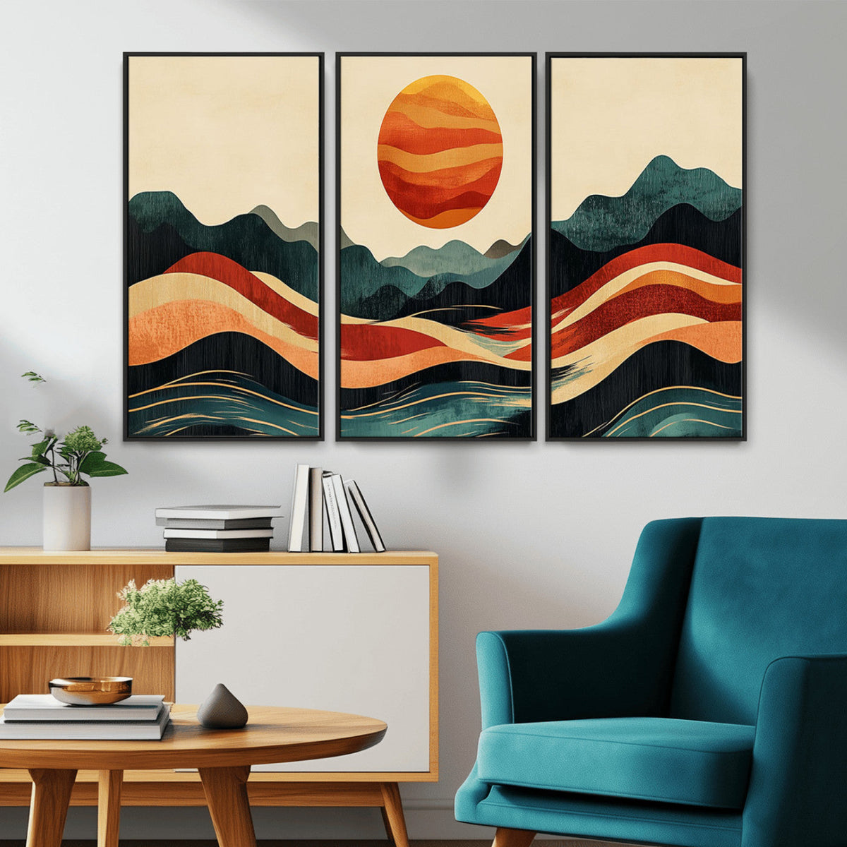 Mountain Triptych Wall Art Canvas Print | Western Boho Pine Tree Nature Print