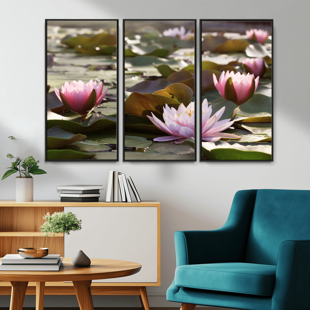 Lotus Flower Wall Art Canvas Print, Water Lily Large Wall Art for Yoga Room Decor