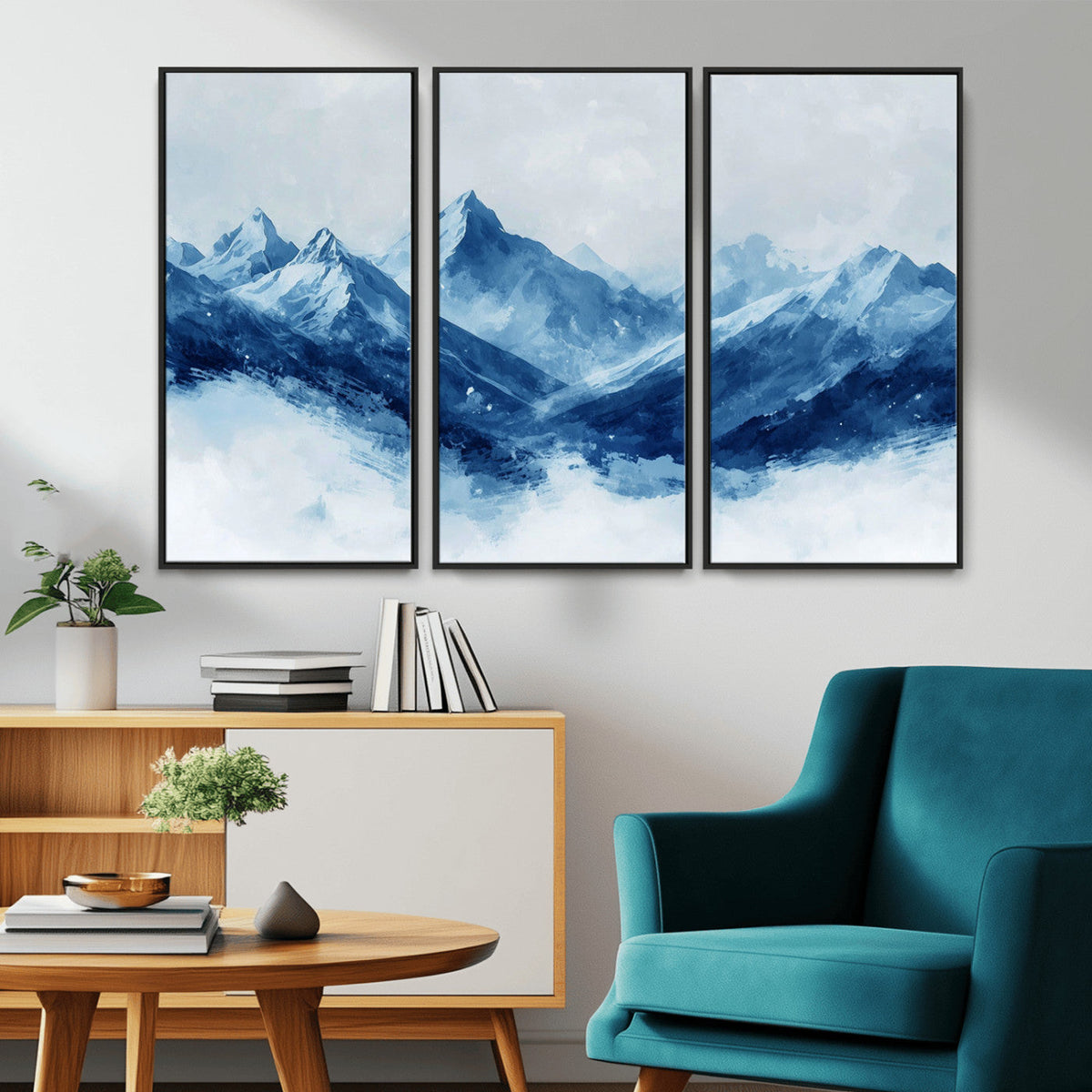 Blue Mountains Wall Art | Framed Snowy Range Canvas Artwork