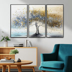 Silver Tree Wall Art | Framed Golden Leaves Canvas Artwork