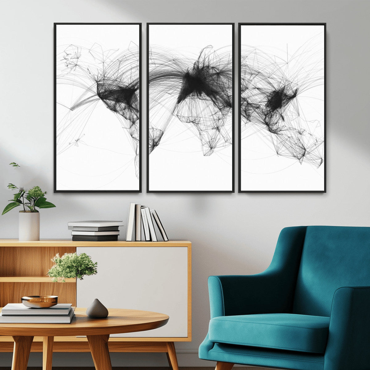 Flight Routes Air Traffic Map Canvas Wall Art, World Flight Routes Print