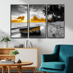 Yellow Rowboat Wall Art | Framed Tropical Shoreline Canvas