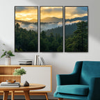 Mountain Sunrise Wall Art | Framed Pine Forest Canvas