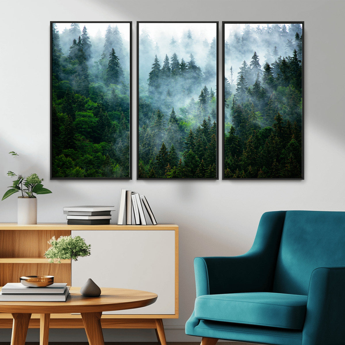 Misty Forest Wall Art Canvas Print | Framed Foggy Mountain Landscape