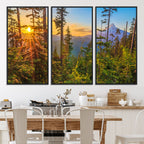 Forest Sunset Wall Art Canvas Print | Green Pines in Golden Light
