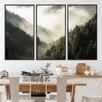 Misty Valley Wall Art Canvas Print | Foggy Forest and Pine Trees