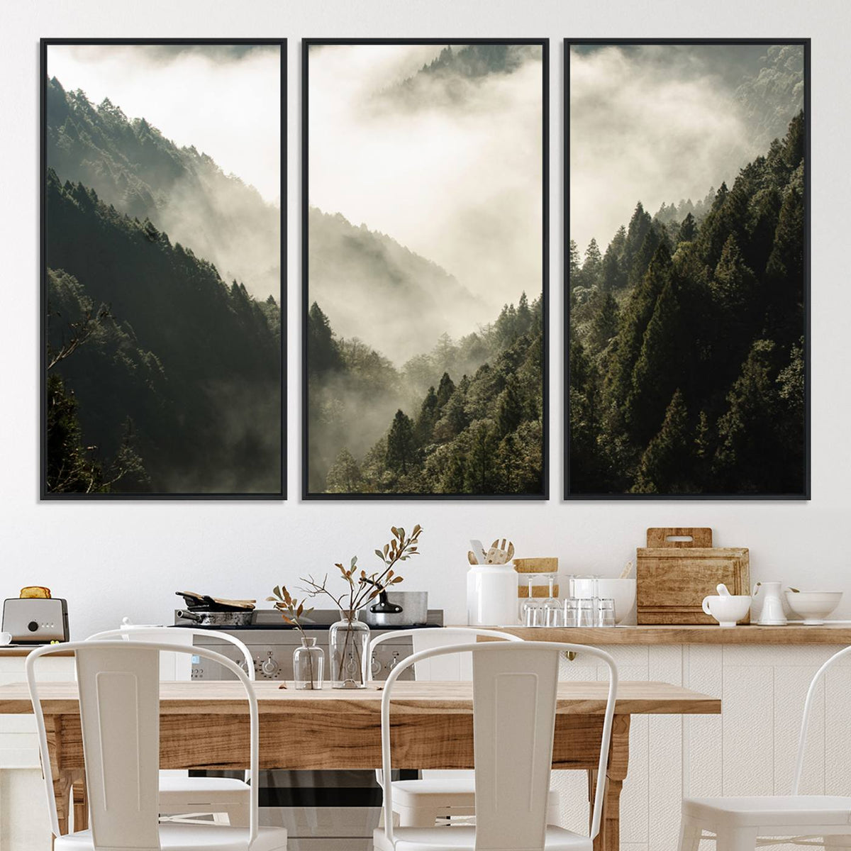Misty Valley Wall Art Canvas Print | Foggy Forest and Pine Trees