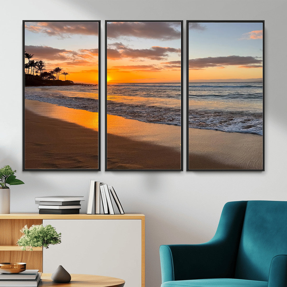 Tropical Beach Wall Art | Framed Sunset Ocean Canvas